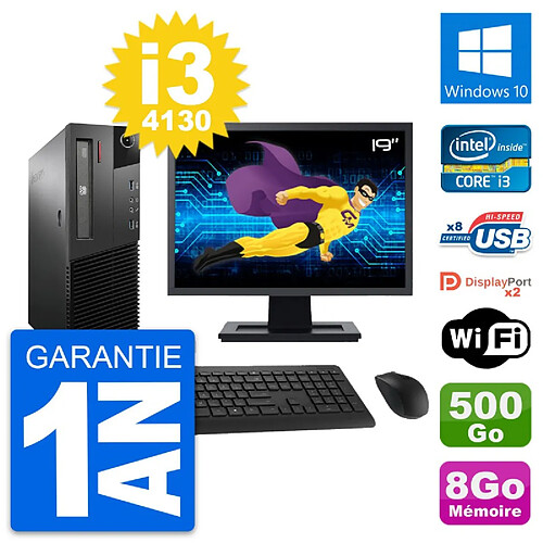 PC Lenovo M93p SFF Ecran 19" Intel i3-4130 RAM 8Go Disque 500Go Windows 10 Wifi · Occasion