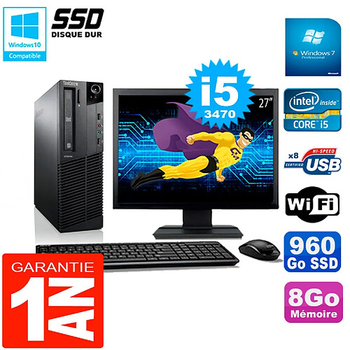 PC Lenovo M92p SFF Ecran 27" Core I5-3470 8Go Disque 960Go SSD Wifi W7 · Occasion