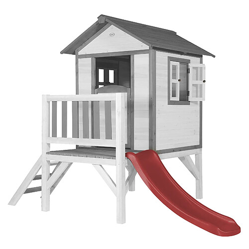 AXI Maison Enfant Beach Lodge XL en BLANC avec Toboggan en Rouge | Maison de Jeux en Bois FFC pour Les Enfants | Maisonnette / Cabane de Jeu pour Le Jardin