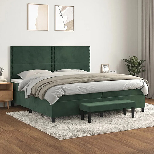 vidaXL Sommier à lattes de lit et matelas Vert foncé 200x200cm Velours