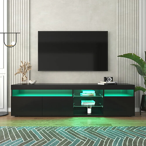 Meuble TV moderne noir, éclairage LED variable, salon et salle à manger 180cm