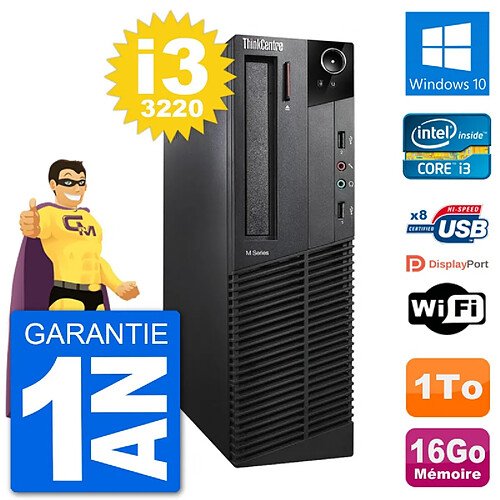 PC Lenovo M92p SFF Intel i3-3220 RAM 16Go Disque Dur 1To Windows 10 Wifi · Occasion