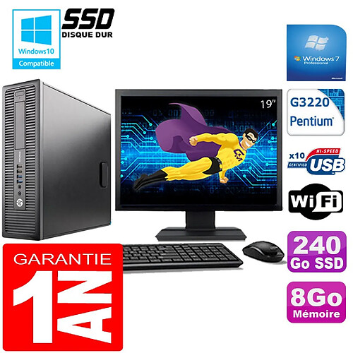 PC HP EliteDesk 800 G1 SFF Intel G3220 8Go Disque 240 Go SSD Wifi W7 Ecran 19" · Occasion