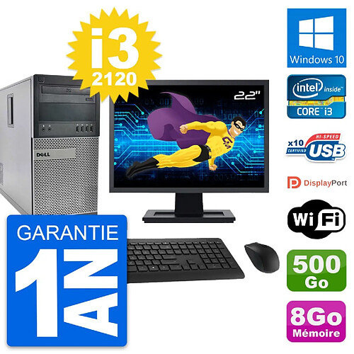 PC Tour Dell 990 Ecran 22" Intel i3-2120 RAM 8Go Disque 500Go Windows 10 Wifi · Occasion