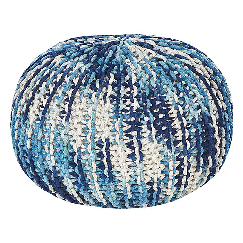 Beliani Pouf en coton blanc et bleu 50 x 35 cm CONRAD