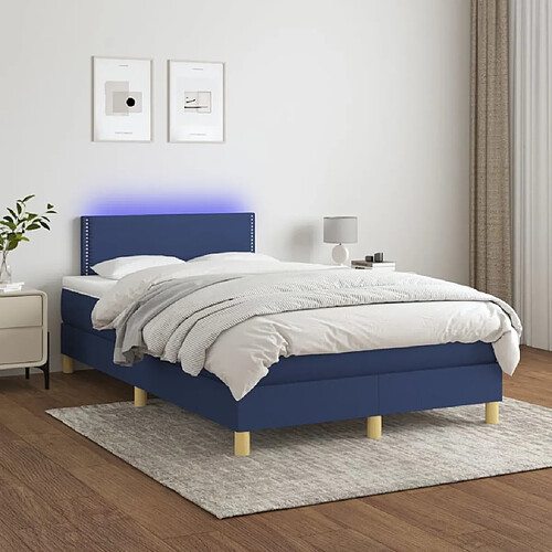 Sommier à lattes LED,Cadre à lattes de lit avec matelas pour Adulte Bleu 120x200 cm Tissu -MN38050