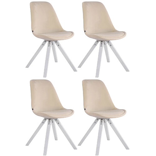 Decoshop26 4 chaises de salle à manger style scandinave en velours crème pieds carré en bois blanc CDS10184