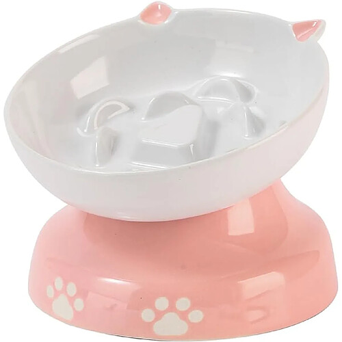 YYHY Y YHY Bol pour Chat à Alimentation Lente en céramique de 120 ML - Rose et Blanc