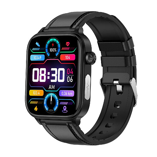 Yonis Montre Connectée Écran Couleur Cuir Bluetooth ECG