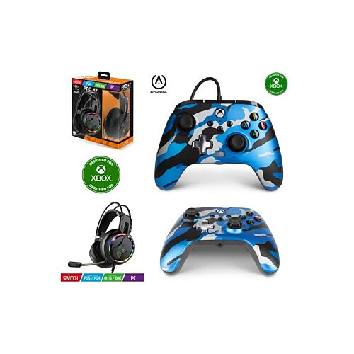 Pack Manette XBOX ONE-S-X-PC Camouflage bleu métalisé Officielle + Casque Gamer PRO H7 SPIRIT OF GAMER XBOX ONE/S/X/PC