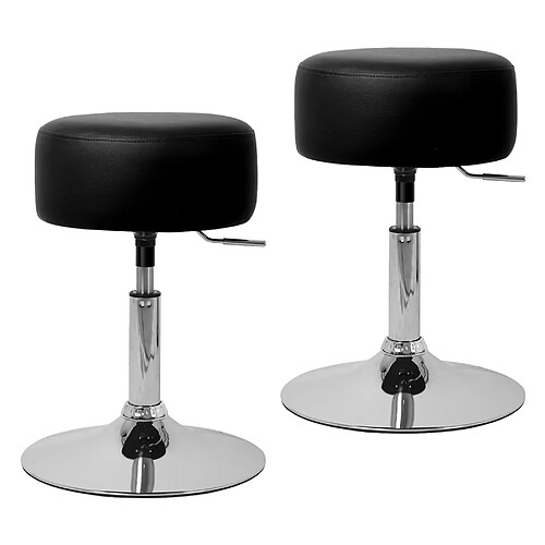 ML DESIGN MODERN LIVING 2x Tabouret de maquillage rembourré rond pouf noir réglable en hauteur en acier