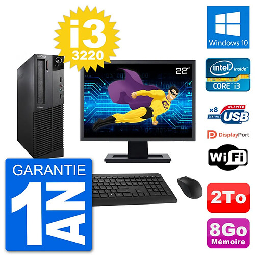 PC Lenovo M92p SFF Ecran 22" Intel i3-3220 RAM 8Go Disque 2To Windows 10 Wifi · Occasion