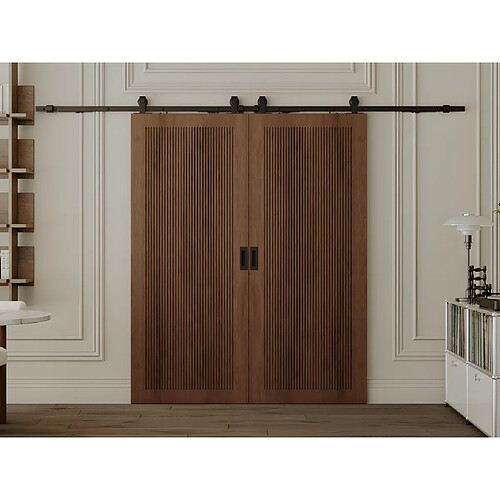 Vente-Unique Porte coulissante double avec système en applique en MDF et bois naturel foncé - 2 x H205 x L83 cm - SANDORA