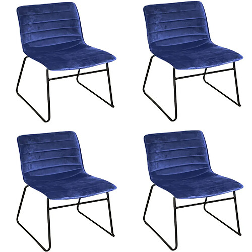 Toilinux Lot de 4 Chaises de table design velours Brooklyn - Bleu