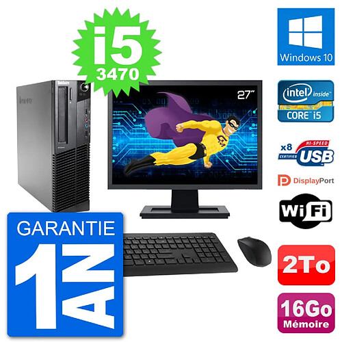 PC Lenovo M92p SFF Ecran 27" Intel i5-3470 RAM 16Go Disque 2To Windows 10 Wifi · Occasion