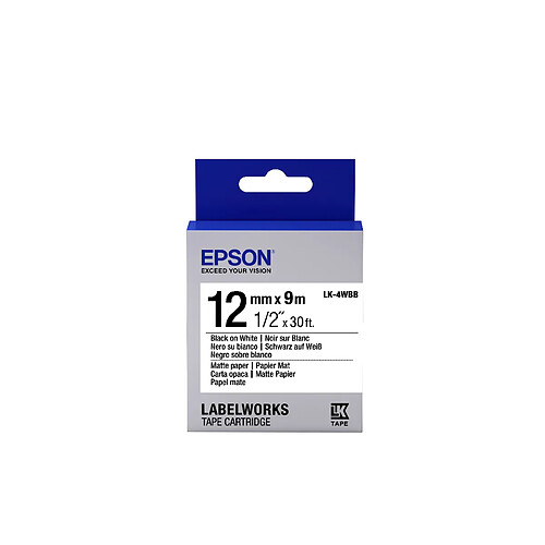 Epson LK-4WBB - Papier Mat - Noir sur Blanc - 12mmx9m