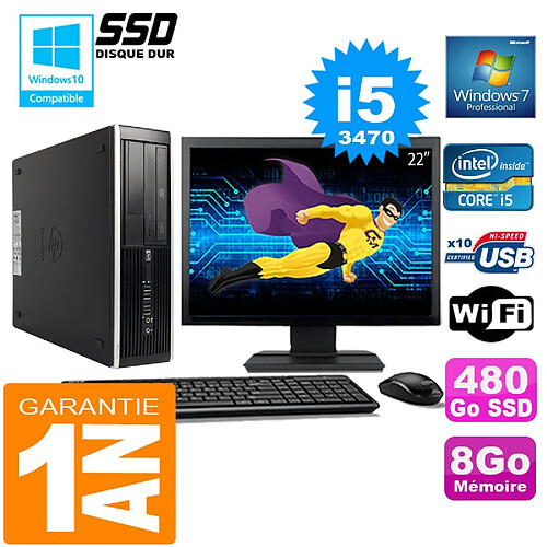 PC HP Compaq 8300 SFF Core I5-3470 Ram 8Go Disque 480 Go SSD Wifi W7 Ecran 22" · Occasion