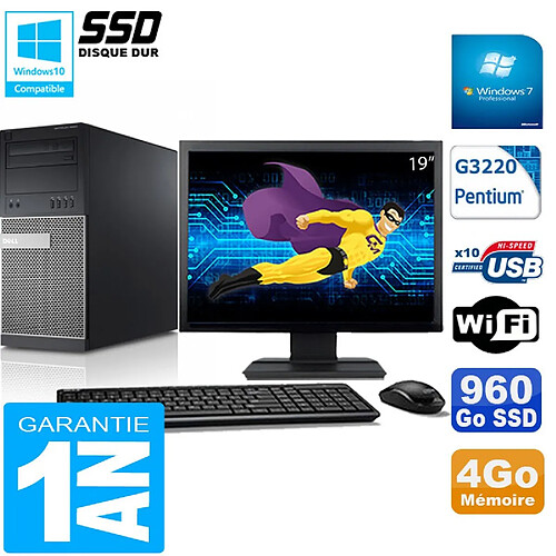 PC Tour DELL 9020 Intel G3220 Ram 4Go Disque 960 Go SSD Wifi W7 Ecran 19" · Occasion