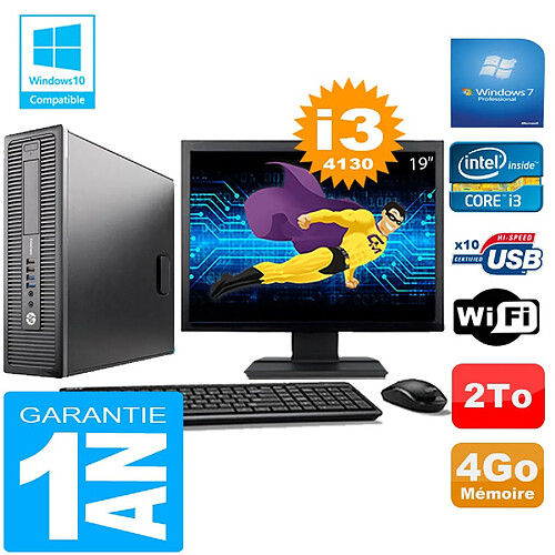 PC HP EliteDesk 800 G1 SFF Core I3-4130 4Go Disque 2 To Wifi W7 Ecran 19" · Occasion