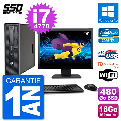 PC HP EliteDesk 800 G1 Ecran 19" Core i7-4770 RAM 16Go SSD 480Go Windows 10 Wifi · Occasion