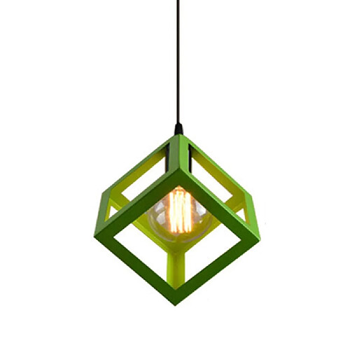 Stoex E27 Lustre Suspension industrielle Contemporain forme Cube Carré, Lampe de Plafond en Métal Fer Abat-Jour Luminaire, Vert