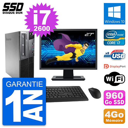 PC Lenovo M81 SFF Ecran 27" Intel Core i7-2600 RAM 4Go SSD 960Go Windows 10 Wifi · Occasion