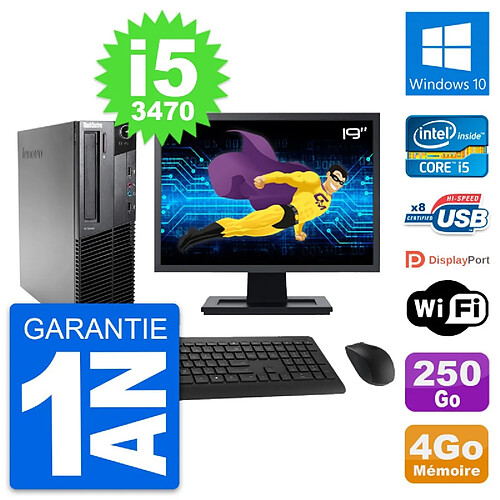 PC Lenovo M82 SFF Ecran 19" Intel i5-3470 RAM 4Go Disque 250Go Windows 10 Wifi · Occasion