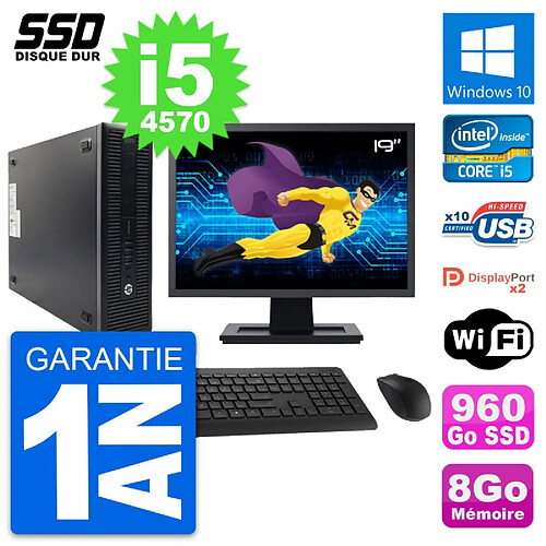 PC HP 600 G1 SFF Ecran 19" Intel Core i5-4570 RAM 8Go SSD 960Go Windows 10 Wifi · Occasion