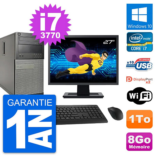 PC Tour Dell 9010 Ecran 27" Intel i7-3770 RAM 8Go Disque Dur 1To Windows 10 Wifi · Occasion