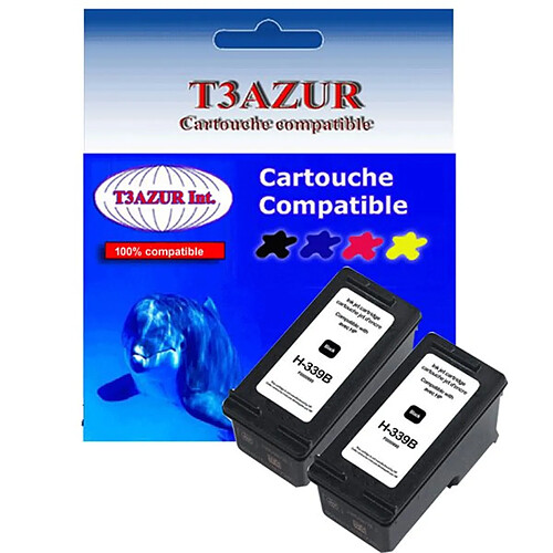 Lot de 2 Cartouches compatibles pour imprimante HP OfficeJet 6300, 6304, 6308, 6307 (339) Noire- T3AZUR