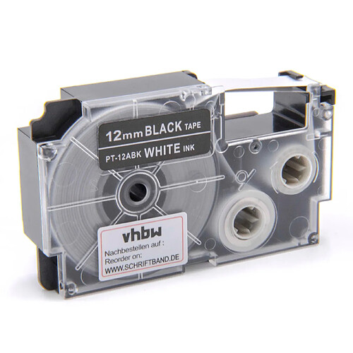 vhbw cassette à bande cartouche 12mm pour imprimante d´étiquette Casio KL-130, KL-200, KL-2000, KL-200E, KL-7200, KL-7400, KL-G2 remplace XR-12ABK