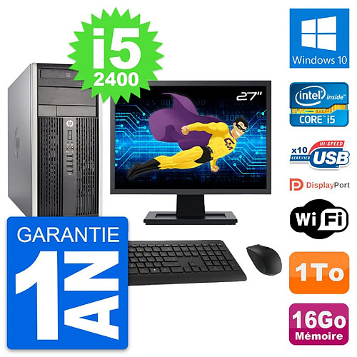 PC Tour HP Pro 6300 CMT Ecran 27" i5-2400 RAM 16Go Disque 1To Windows 10 Wifi · Occasion