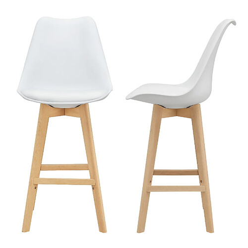 Helloshop26 Lot de 2 tabourets siège de bar avec dossier rembourré plastique synthétique hêtre105 blanc 03_0002777