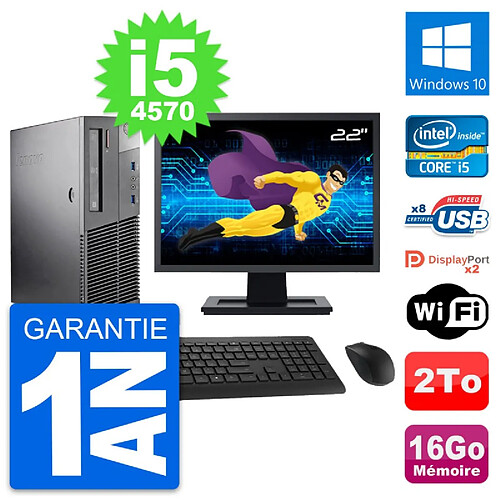 PC Lenovo M93p SFF Ecran 22" Intel i5-4570 RAM 16Go Disque 2To Windows 10 Wifi · Occasion