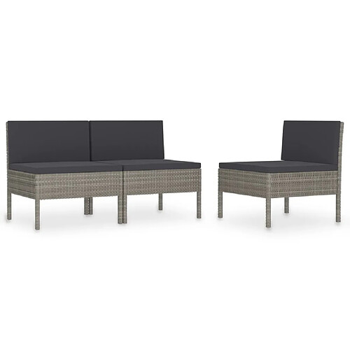 Maison Chic Lot de 3 Chaises de jardin,Fauteuil d'extérieur avec coussins Résine tressée Gris -MN46388