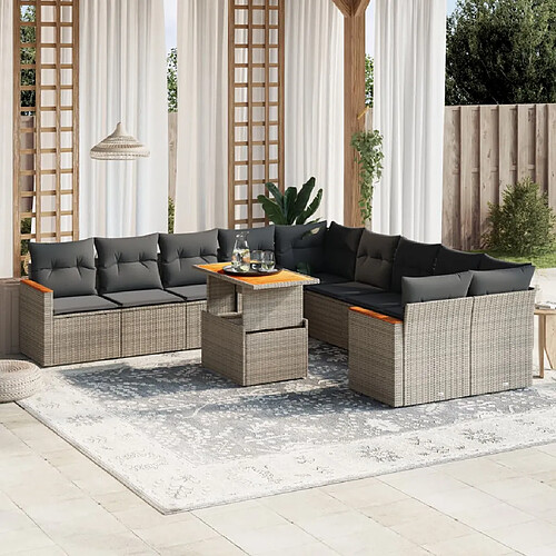 vidaXL Salon de jardin 11 pcs avec coussins gris résine tressée