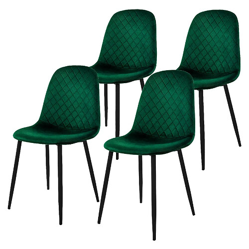 Chaise de salle à manger, set de 4, vert foncé, revêtement velours, pieds en métal, matériel de montage inclus ML-Design