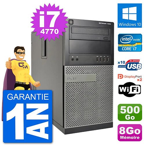 PC Tour Dell 7020 Intel Core i7-4770 RAM 8Go Disque Dur 500Go Windows 10 Wifi · Occasion