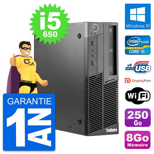 PC Lenovo ThinkCentre M90 SFF Intel i5-650 RAM 8Go Disque 250Go Windows 10 Wifi · Occasion