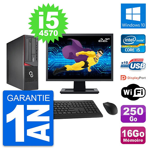 PC Fujitsu E720 DT Ecran 22" Intel i5-4570 RAM 16Go Disque 250Go Windows 10 Wifi · Occasion