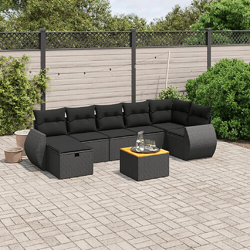 vidaXL Salon de jardin 8 pcs avec coussins noir résine tressée