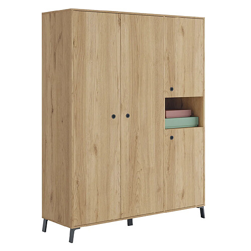 Pegane Armoire placard / meuble de rangement coloris chêne doré - Hauteur 200 x Longueur 150 x Profondeur 55 cm