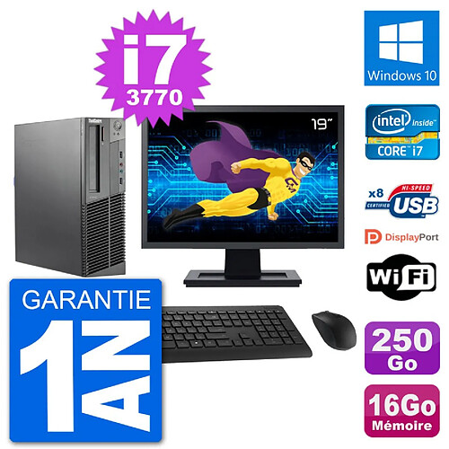 PC Lenovo M92p SFF Ecran 19" Intel i7-3770 RAM 16Go Disque 250Go Windows 10 Wifi · Occasion