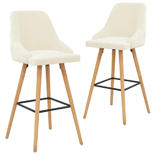 vidaXL Chaises de bar lot de 2 crème velours