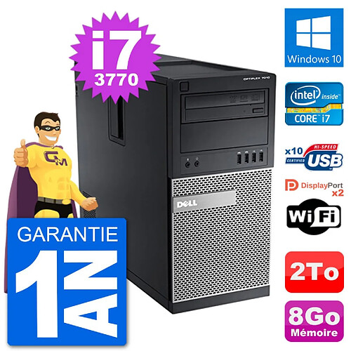 PC Tour Dell 7010 Intel Core i7-3770 RAM 8Go Disque Dur 2To Windows 10 Wifi · Occasion