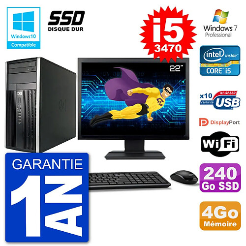 PC HP 6300 MT Ecran 22" Core i5-3470 RAM 4Go SSD 240Go Graveur DVD Wifi W7 · Occasion