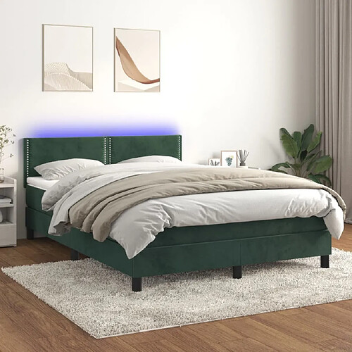 Sommier à lattes LED,Cadre à lattes de lit avec matelas pour Adulte Vert foncé 140x200 cm -MN45119