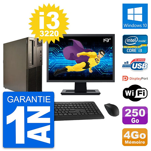 PC Lenovo M82 SFF Ecran 19" Intel i3-3220 RAM 4Go Disque 250Go Windows 10 Wifi · Occasion