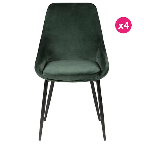 Lot de 4 Chaises Repas Velours Vert avec Piétement Métal Noir Kari KosyForm