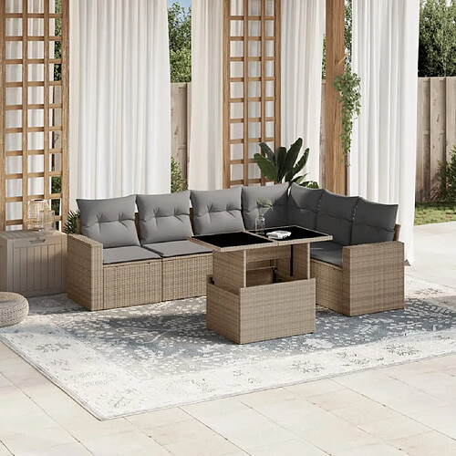 vidaXL Salon de jardin avec coussins 7 pcs beige résine tressée